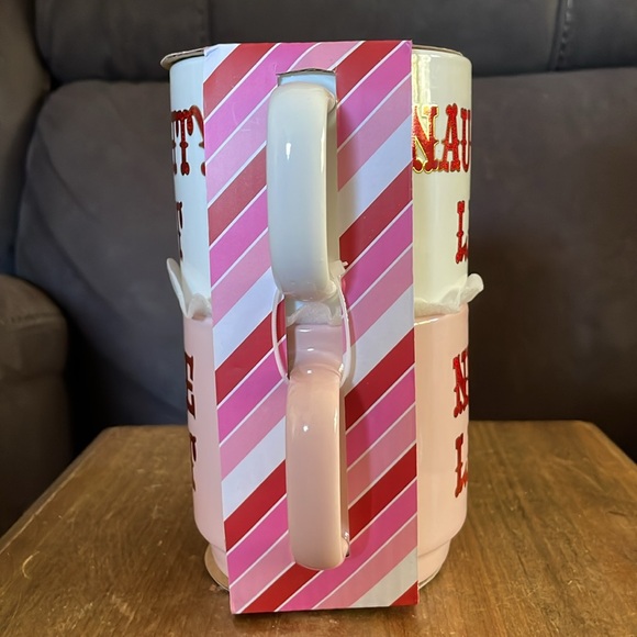 Peppermint & Pine Set of2 Christmas Naughty Nice Pink White Shiny Red Lettering - Picture 2 of 6